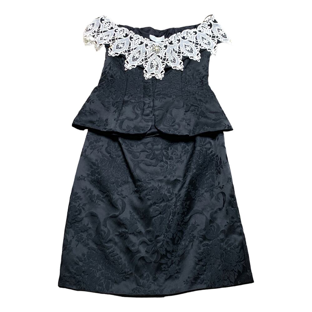 Vintage Scott McClintock Two Piece Skirt Dress Set Size 10 Black Lace